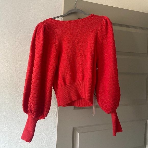 Express Sweaters - Red Express puffer-sleeve sweater